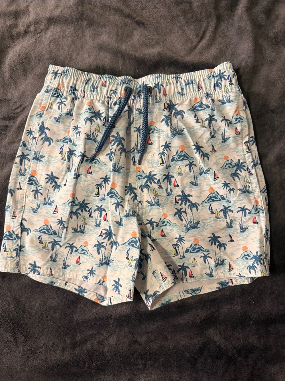 Class Club Boys Light Blue Tropical Print Swim Trunks
